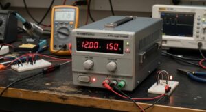 تست منبع تغذیه DC روی میز کار الکترونیک